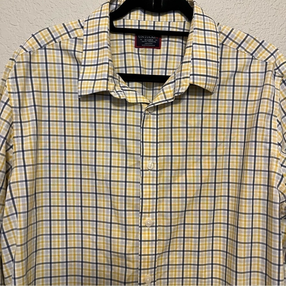 UNTUCKit Slim Fit Plaid Yellow, Navy, and Light Blue Button Down Shirt Size XL